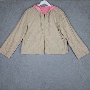 J. Jill Jacket Women's Large Tan Reversible Full Zip Hooded Hemp Organic Cotton